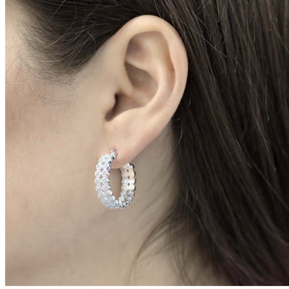 1/2 Carat Double Row Diamond Hoop Earrings, 3/4” - Picture 5 of 7